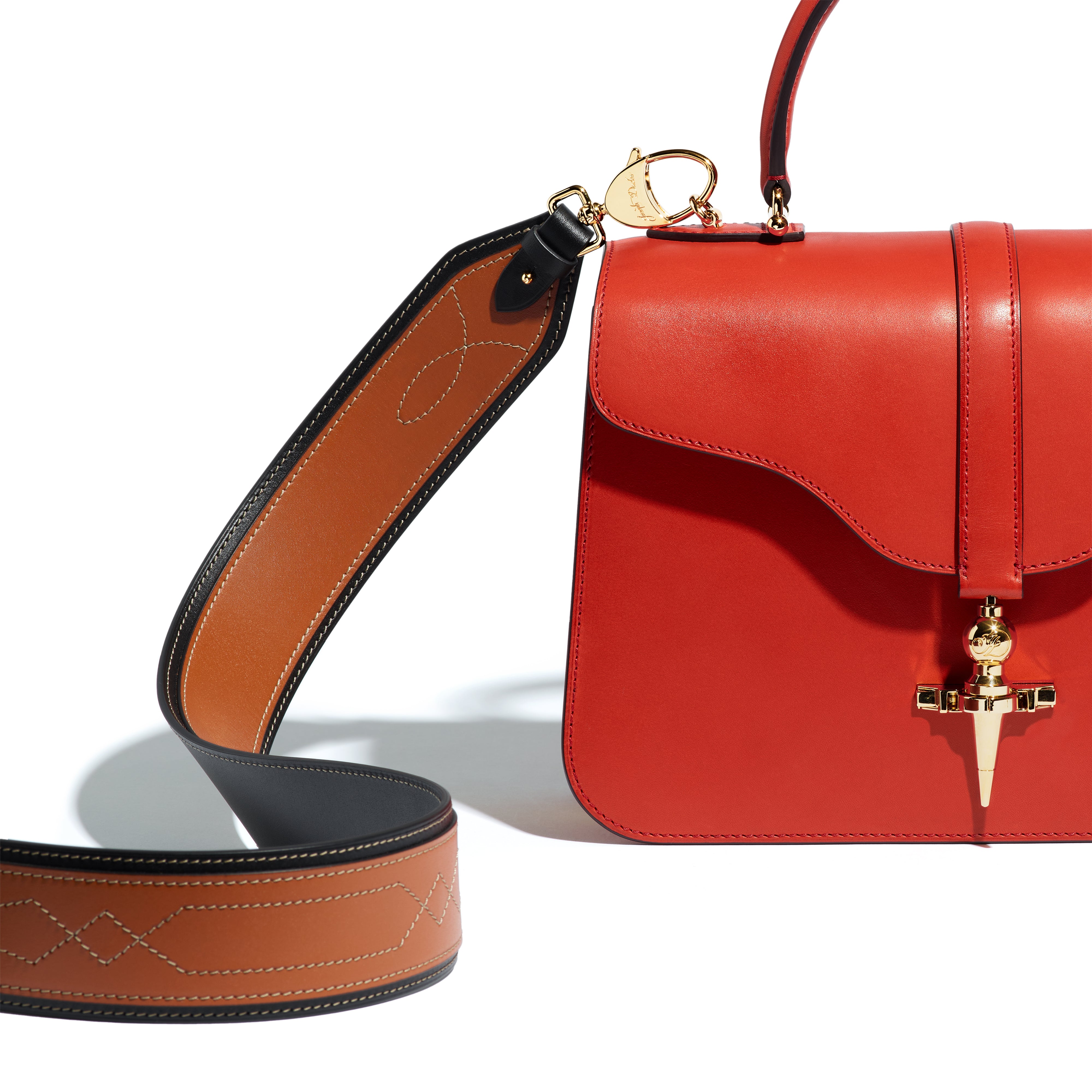 Bandoulière en cuir Mezzo & Piqûres Décoratives Châtaignier
