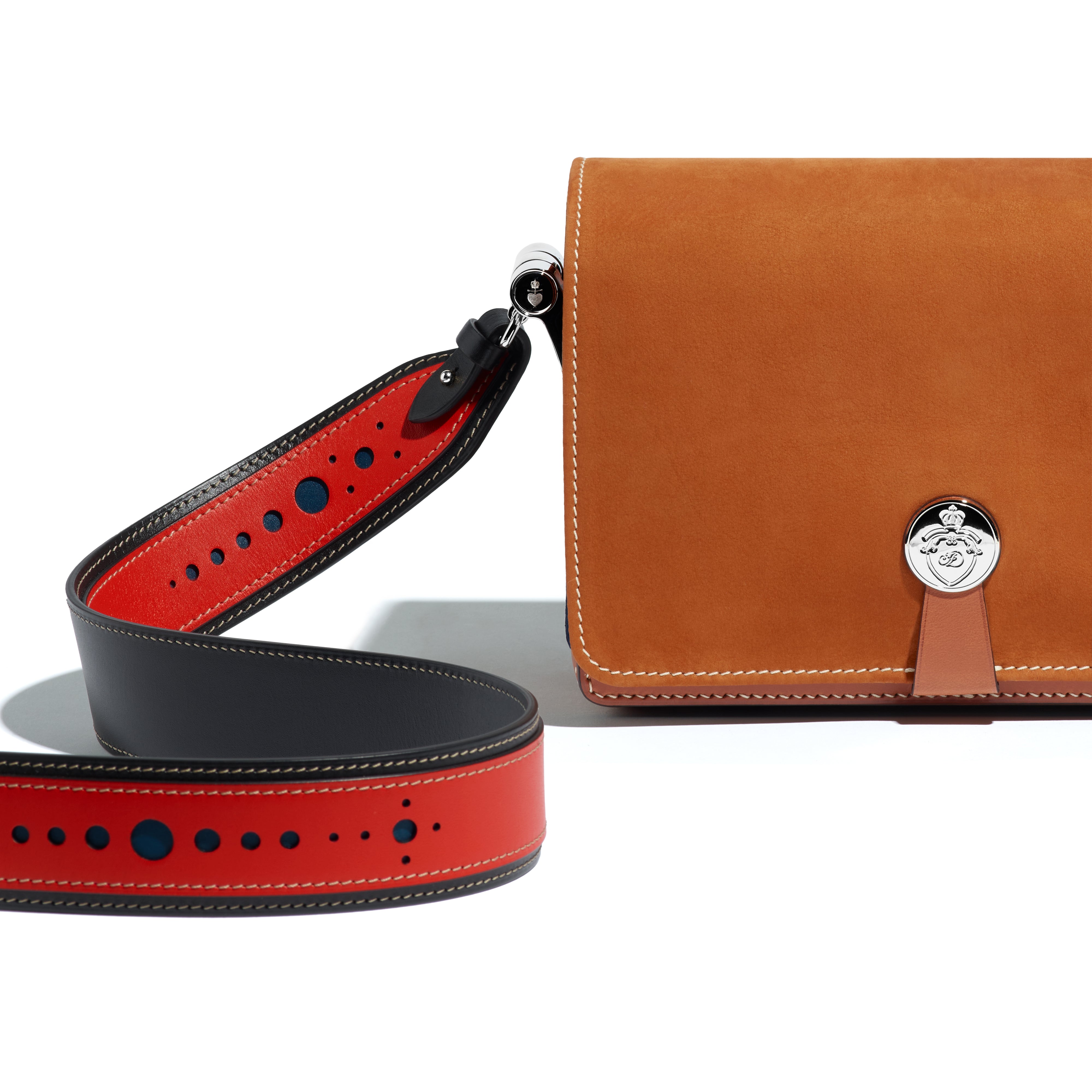 Perforated Leather Strap in Coquelicot Mezzo leather