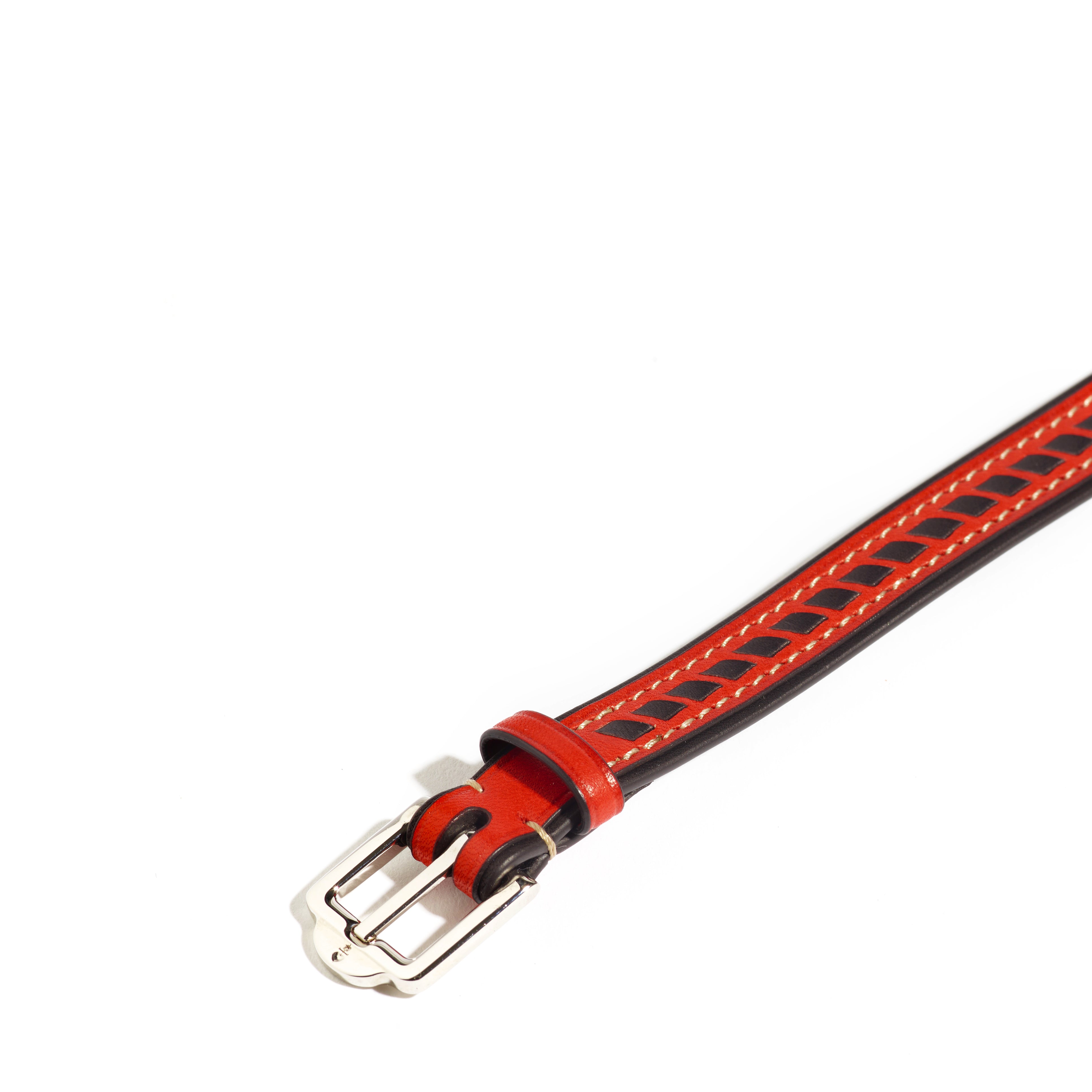 Saint-Clair Tressé Bracelet in Coquelicot Héritage leather