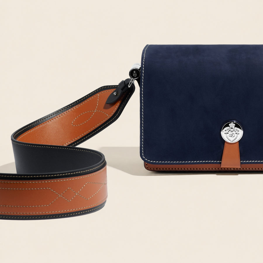Bandoulière en cuir Mezzo & Piqûres Décoratives Châtaignier