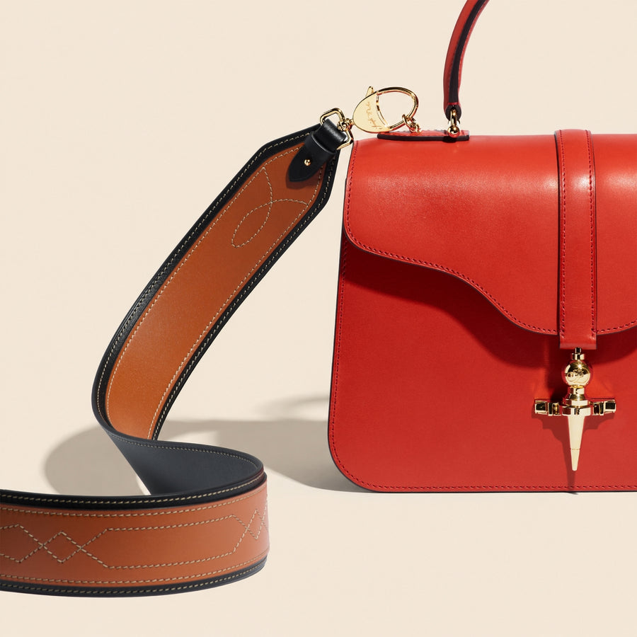 Bandoulière en cuir Mezzo & Piqûres Décoratives Châtaignier