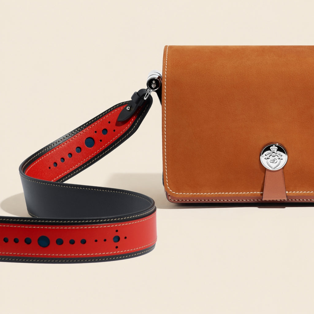 Bandoulière en cuir Mezzo Perforé Coquelicot