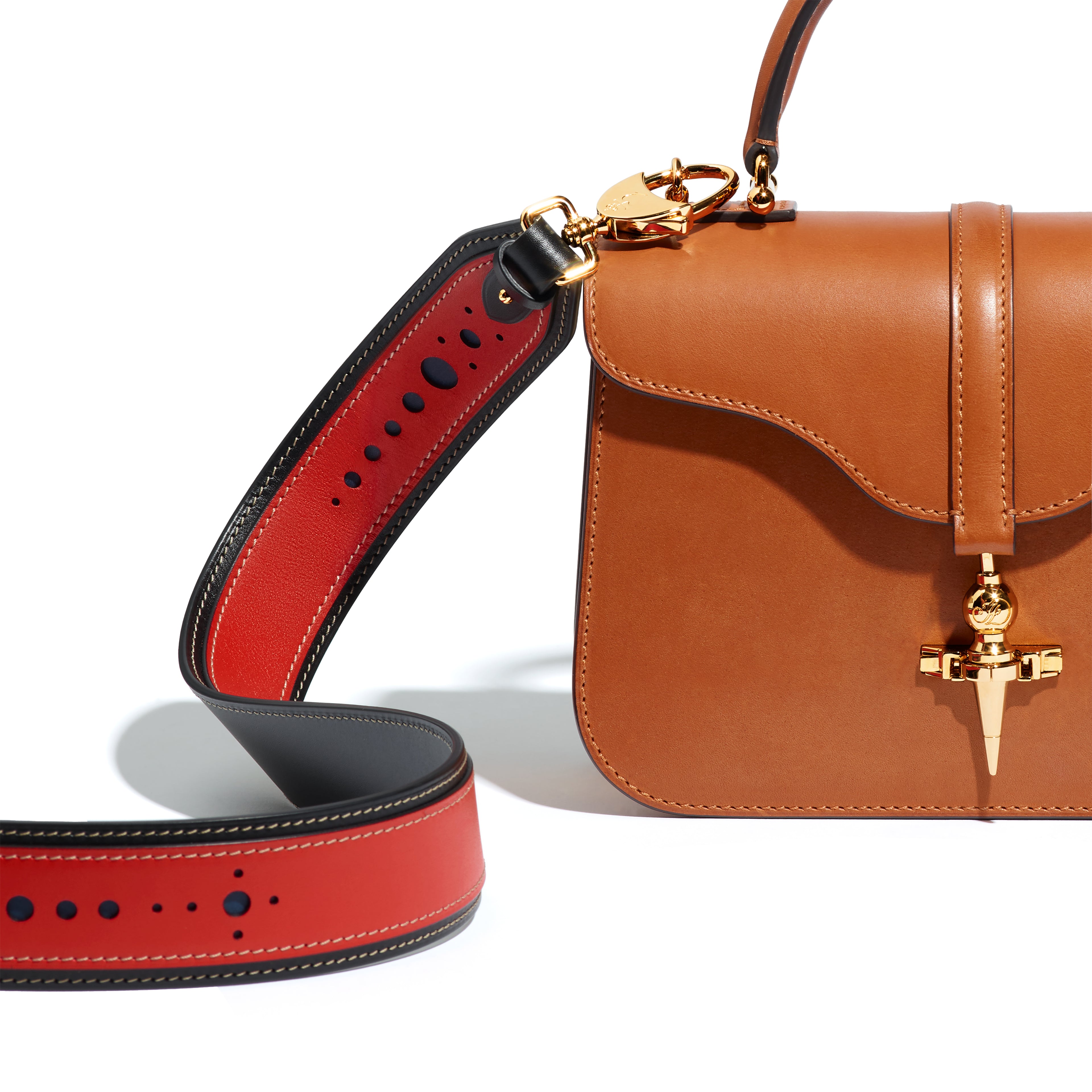 Bandoulière en cuir Mezzo Perforé Coquelicot