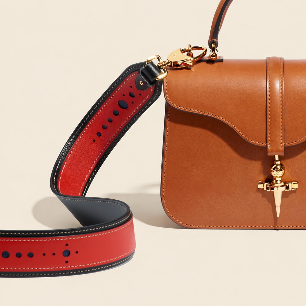 Bandoulière en cuir Mezzo Perforé Coquelicot