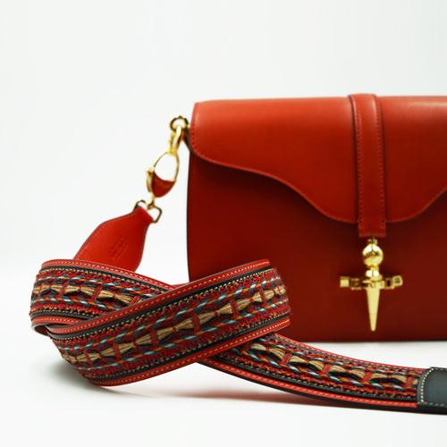 Bandoulière Passementerie Pénélope en cuir Héritage Coquelicot - Édition Limitée à 5 exemplaires