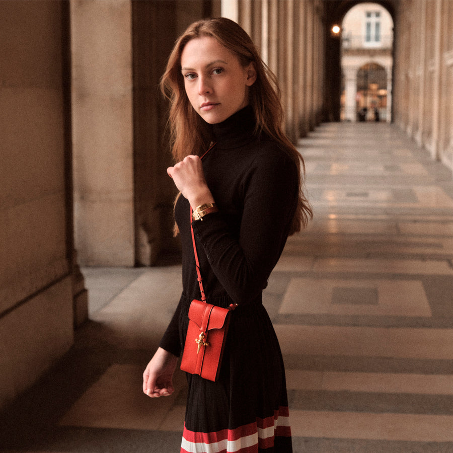 Mini Pochette Diane en cuir Héritage Coquelicot