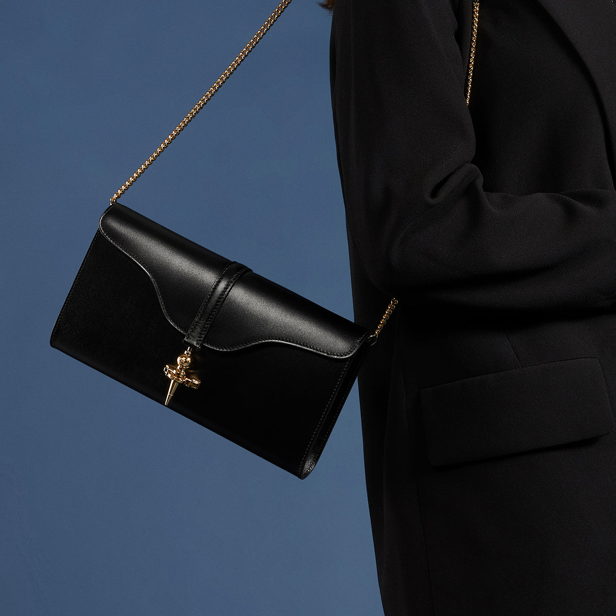 Celine shoulder bag clutch leather black CELINE ladies pochette